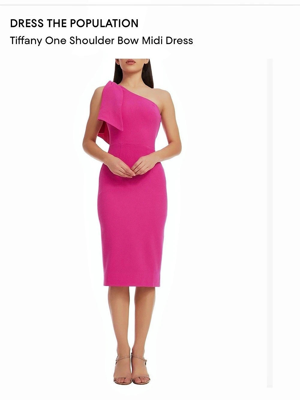 Dress the Population Tiffany One Shoulder Bow Midi Dress, Bright Fuchsia, Size L